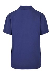 Polo shirt bleu marine à manches courtes, avec col et tissu texturé. Vue arrière montrant une coupe droite sans éléments de design visibles.