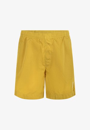 Costume da uomo giallo con vita elasticizzata e tasche laterali, visualizzato su sfondo bianco.