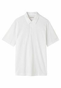 Wit kortarm poloshirt, gemaakt van zachte stof, met een klassieke kraag en een twee-knopen placket, met een textuurpatroon door het hele shirt.