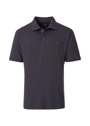Dark gray short-sleeve polo shirt with two buttons, a collar, and small logo on the left chest, displayed on a white background.