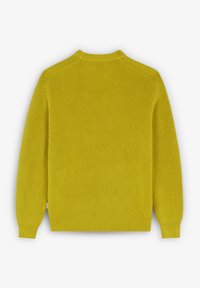 Maglione lavorato a maglia di un brillante giallo, con una texture a coste. Presenta maniche lunghe e scollo a girocollo, con una vestibilità dritta e senza fantasia.
