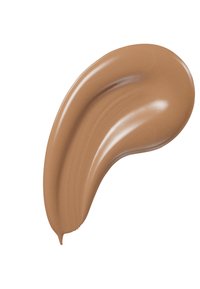 Crèmekleurige make-up swatch met een gladde, glanzende textuur, met gebogen randen en een lichte glans.