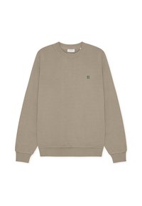 Μπεζ φούτερ από βαμβακερό μείγμα. Διαθέτει στρογγυλή λαιμόκοψη, μακριά μανίκια και μικρή πράσινη κεντητή απεικόνιση "II" στο στήθος.