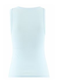 Lys blå ribbet tanktop med et tætsiddende design. Har en rund halsudskæring og ærmeløs skæring. Glat tekstur, velegnet til lag-på-lag.