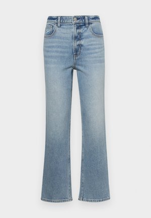 Svetlomodré rozšírené džínsy vyrobené z denimu, s vysokým pásom, piatimi vreckami a jemným vyblednutím. Lemovanie je mierne rozstrapkané.