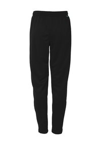 Zwarte sweatpants met een elastische tailleband en een taps toelopende pasvorm, gemaakt van zachte stof, met een minimalistische stijl zonder extra accenten.