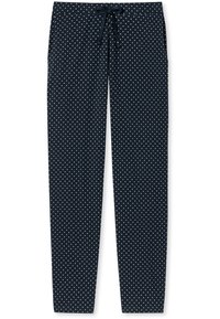 Navy pyjamasbyxor med vita prickar, med ett elastiskt midjeband och dragsko framtill. Tillverkade av ett mjukt, lätt tyg.