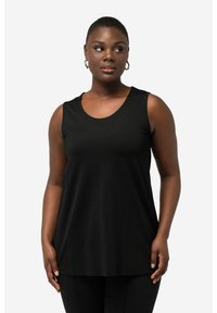 Top senza maniche nero con scollo rotondo, realizzato in tessuto morbido. Design loose-fit che arriva ai fianchi, completato da una silhouette semplice.