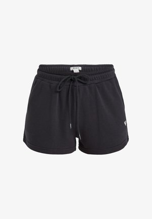 Shorts sportivi neri realizzati in tessuto morbido, con vita elastica, cordino regolabile e piccolo logo sul lato.