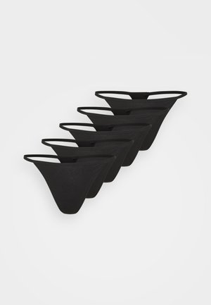 Zwarte katoenen thong onderbroeken in een verpakking van vijf. Bevat minimale elastische banden en heeft een gladde textuur, ontworpen voor comfort en een goede pasvorm.