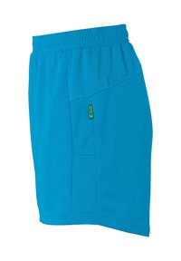 Lichtblauwe sportshorts met een elastische tailleband, ademend mesh paneel en een zijzak. Gemaakt van lichtgewicht, vochtafvoerende stof.