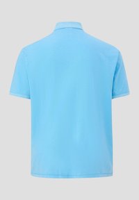 Lichtblauw kortarmshirt met een zachte textuur, met een klassieke kraag en een rechte zoom. Geen zichtbare patronen of accenten.