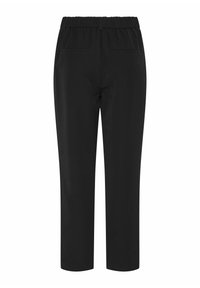 Schwarze Hose mit elastischem Bund, geradem Bein Design und zwei Gesäßtaschen. Aus glattem Material, bietet Komfort und Vielseitigkeit.