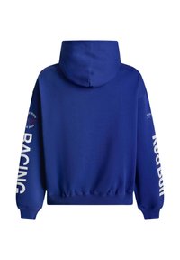 Μπλε φούτερ με κουκούλα, με τα κείμενα "Red Bull" και "Racing" στα μανίκια, με κουκούλα και ελαστικά τελειώματα σε μανίκια και τελείωμα, εμφανιζόμενο από πίσω.