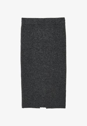 Jupe crayon en maille gris foncé avec une petite fente à l'ourlet, dotée d'une coupe droite et d'une taille élastique.