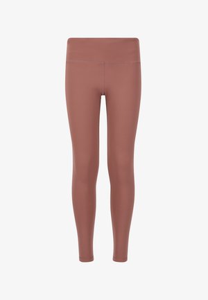 Leggings i en mjuk mauve färg, med ett slätt, stretcht tyg, hög midja och en figurnära silhuett för komfort och flexibilitet.