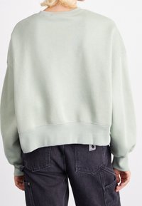 Ljusgrön sweatshirt med avslappnad passform, ribbat runt halsen och ärmslut. Mjuk tyg med minimala sömmar och en kortare fåll.