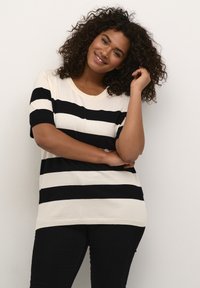 Kaffe Curve - MALIA WIDE STRIPE  - T-shirt med print - black turtledove bold stripe Miniatyrbild 1