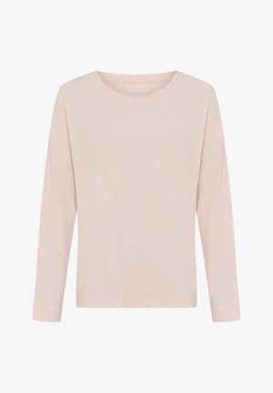 Lichtroze longsleeve met ronde hals, een ontspannen pasvorm, subtiele textuur en een eenvoudig, minimalistisch ontwerp.