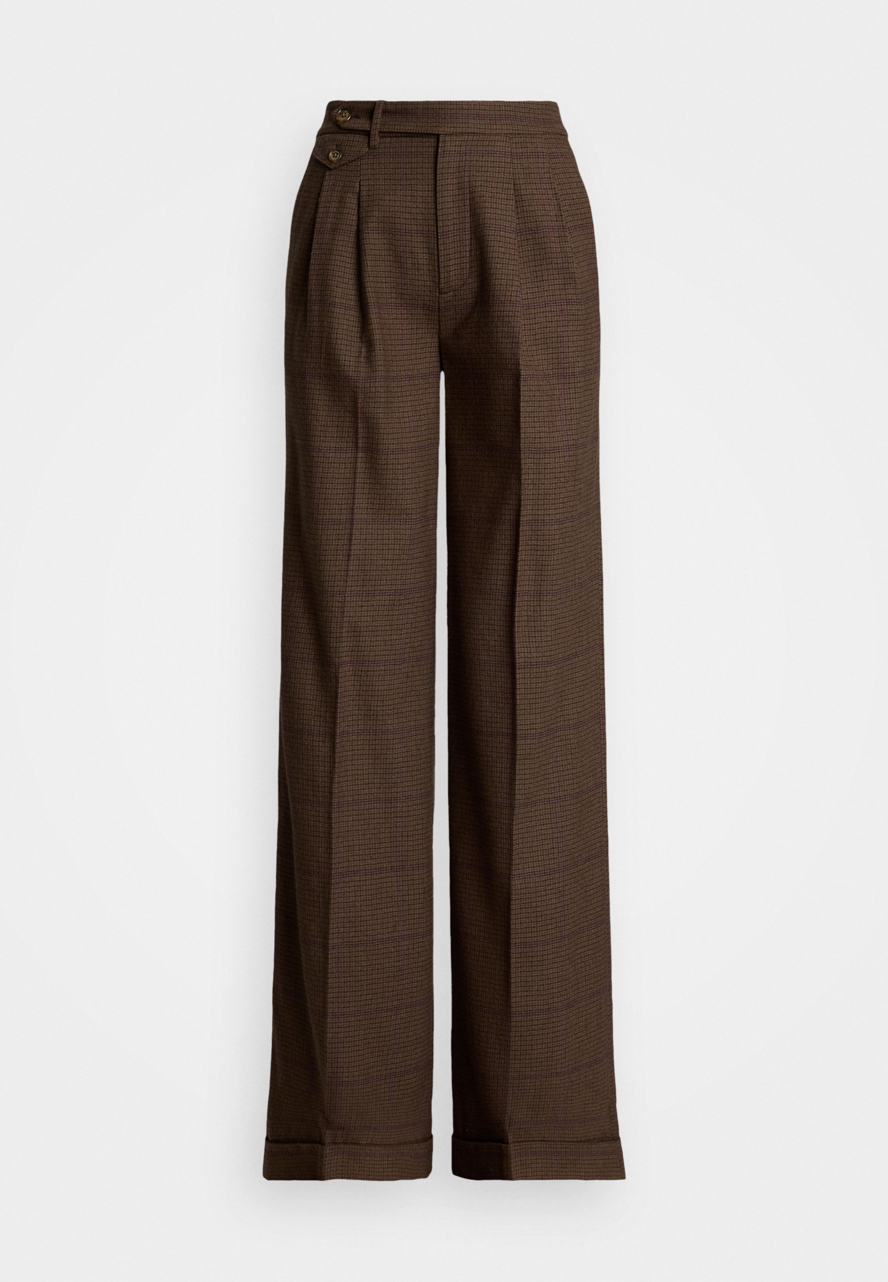 Lauren Ralph Lauren CHECKED PLEATED WOOL WIDE-LEG PANT - Trousers