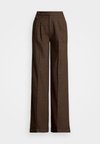 CHECKED PLEATED WOOL WIDE-LEG PANT - Trousers - brown/tan/purple multi