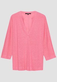 Rosa, löst sittande långärmad tröja med V-ringning, tillverkad av textil med struktur. Har toppsydda detaljer och en avslappnad silhuett.