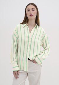 My Essential Wardrobe - MIA - Button-down blouse - off white w. green stripe Thumbnail Image 1