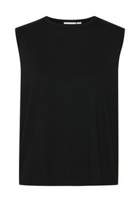 Svart ärmlös stickad topp med rund halsringning och avslappnad passform.