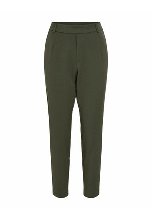 Olivengrønne, skræddersyede bukser med en glat tekstur, tapered ankel, elastisk talje og to sidelommer for funktionalitet.