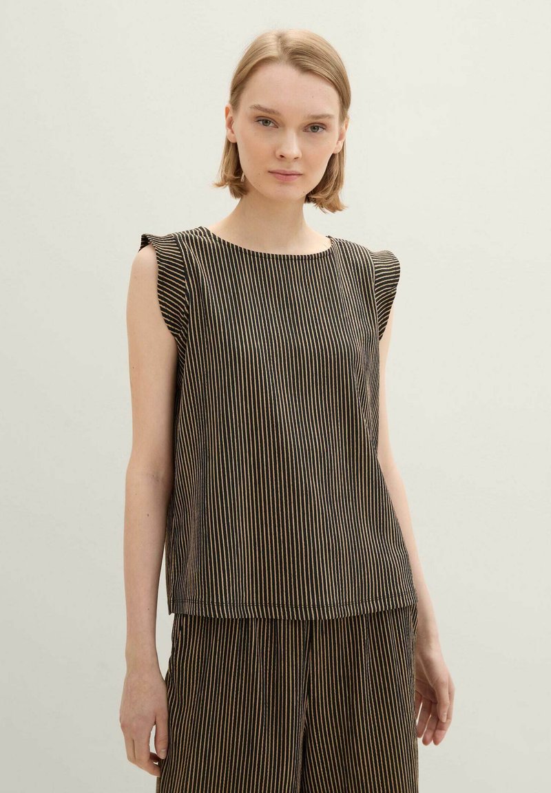 TOM TAILOR DENIM MIT FLÜGELÄRMELN - Top - black beige stripe