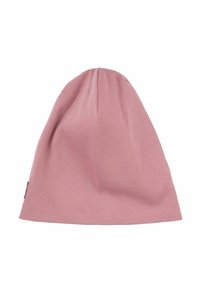 Berretto rosa in maglia con una texture morbida, cima arrotondata e leggermente cadente. Presenta un piccolo etichetta sul lato per il branding.