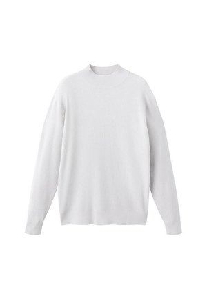 Maglione bianco a collo alto con maniche lunghe, vestibilità rilassata e superficie testurizzata. Motivo rigato orizzontale e orlo dritto.