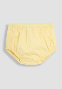 Gelb gestreifte Bloomer aus leichtem Stoff, mit einem elastischen Bund und gerafften Seiten für eine bequeme Passform.