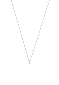 Collier en argent avec une chaîne délicate et un petit pendentif carré avec un cristal clair et éclatant au centre.