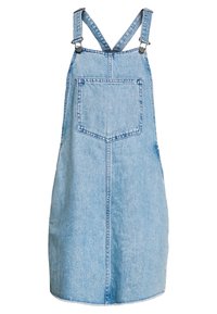 Farkkutakit mekko vaaleansinisessä värissä, jossa on säädettävät olkaimet, iso etutasku ja rento istuvuus. Suunniteltu sileällä pinnalla.