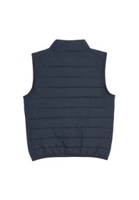 Gilet rembourré bleu marine avec un col montant, doté de coutures horizontales, en matériau léger et avec un ourlet inférieur élastiqué.