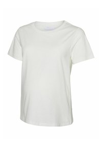 Hvid kortærmet t-shirt lavet af blødt bomuld. Den har rund hals og afslappet pasform, med en glat tekstur og ingen synlige mønstre.