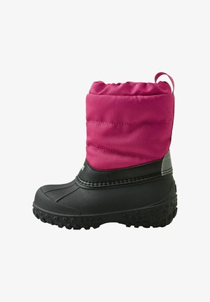 Rosa isolierte Knöchelstiefel mit einer schwarzen Gummisohle, rutschfester Textur, Kordelzug-Oberkante und gesteppten Akzenten für zusätzliche Haltbarkeit.