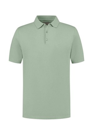 Polo krekls gaiši zaļā krāsā, īsām piedurknēm, klasiskā apkakle, priekšējais pogu slēgums, mīksta tekstūra, smalka logotipa detaļa uz krūšu.
