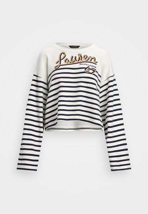 Lauren Ralph Lauren STRIPED FRENCH TERRY CROPPED SWEATSHIRT - Jumper - white/refined navy