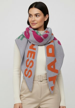 Faera, TRENDIGER SCHAL MIT POSITIVEM SCHRIFTZUG BUNT - Scarf - grau