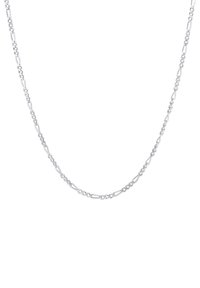 Zilveren schakelketting met afwisselend ovale en ronde schakels; gladde textuur en gepolijste afwerking creëren een reflecterend oppervlak.