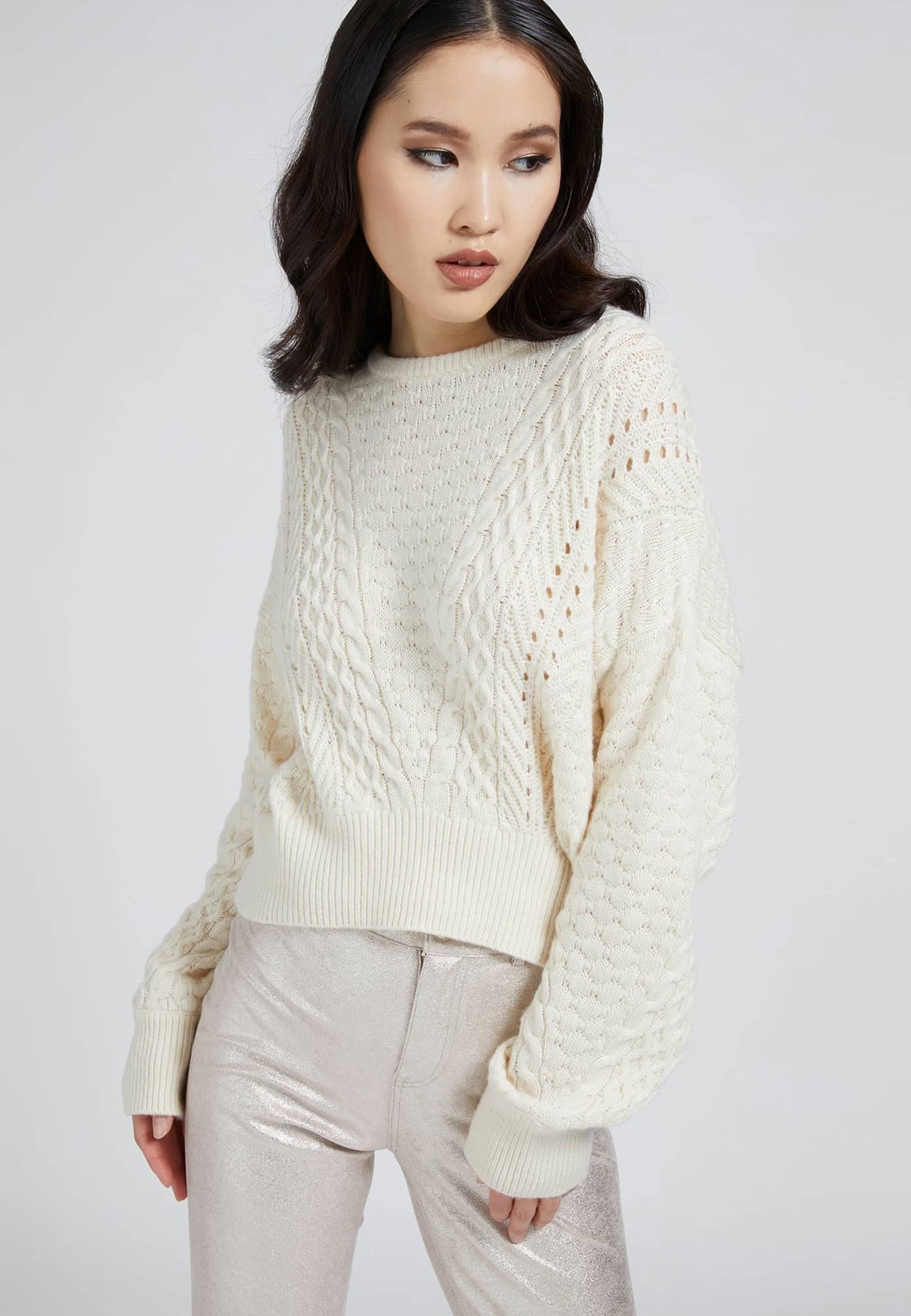 Guess MIT ZOPFMUSTER Pullover creme/écru