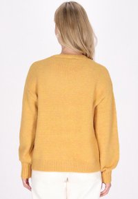Maglione a maglia giallo senape con una vestibilità comoda, orlo a coste e maniche lunghe. Texture morbida e design semplice con colletto a girocollo.