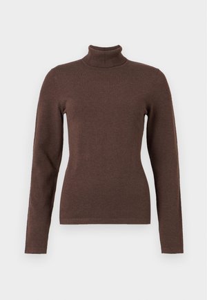 VILA, VIMALU ROLLNECK L/S KNIT TOP NOOS - Striktrøje - coffee bean melange