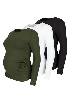 3 PACK - Longsleeve - schwarz weiß khaki