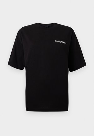 Musta puuvillapaita, jossa on pyöreä kaula-aukko, lyhyet hihat ja pieni valkoinen "ALLSAINTS" -logo vasemmassa rinnassa. Tasainen pinta, rento istuvuus.