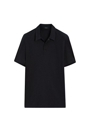 Short-sleeve polo shirt in solid black, made of soft fabric, featuring a classic collar, two-button placket, and a standard fit.