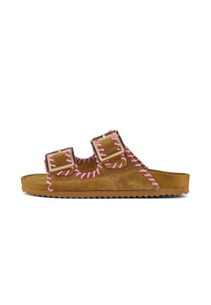 Pantolette flach - camel/pink