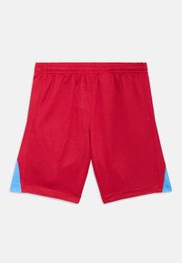 Κόκκινα αθλητικά σορτς από δίχτυ με ανοιχτό μπλε λεπτομέρεια στα πλάγια. Σχεδιασμένα για άνεση με ελαστική μέση και χαλαρή εφαρμογή.